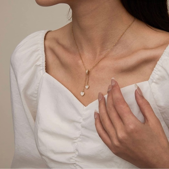 GOLD 18k Plated CZ Heart Lariat Necklace - Picture 2 of 4